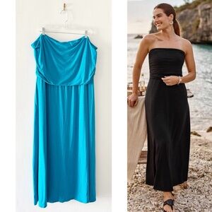 NEW J Jill Strapless Rayon Stretch Knit Long Dress Aqua Size 3X